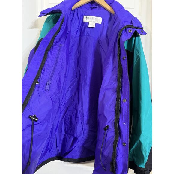 Vintage Columbia Gizzmo Tech Jacket Shell Only Men Teal Black Purple Retro LARGE - Picture 4 of 4